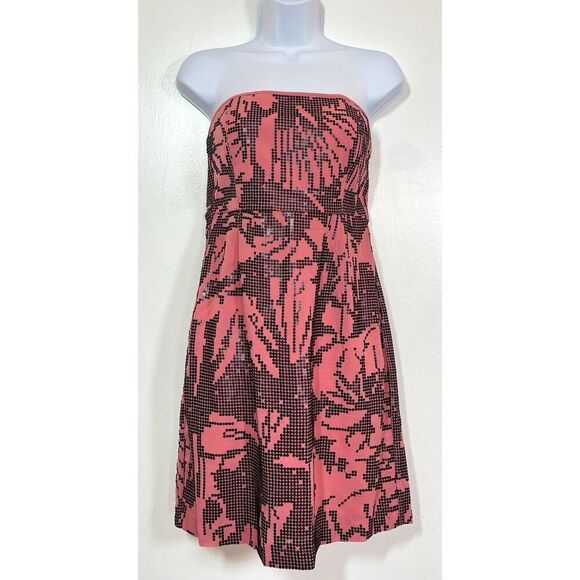 TIBI NEW YORK Salmon Pink Silk Black Sequins Strapless Mini Dress Women’s Size 8 - Picture 10 of 11